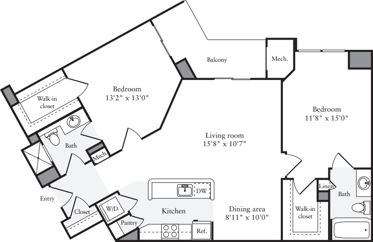 2 Bedrooms E floor plan