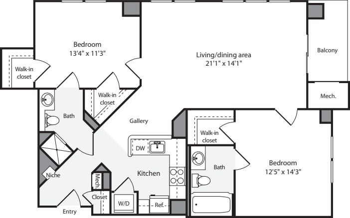2 Bedrooms F floor plan