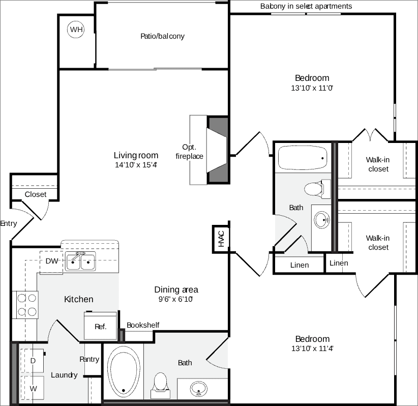 2 Bedrooms B floor plan