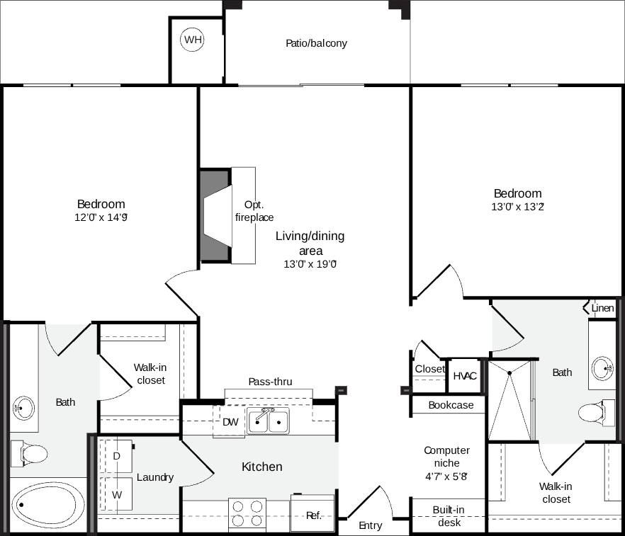 2 Bedrooms E floor plan