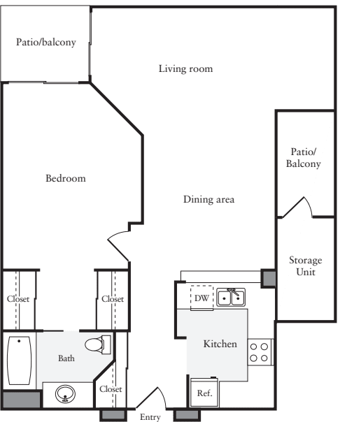 1 Bedroom B floor plan