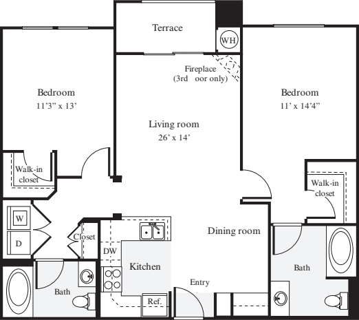 2 Bedrooms A floor plan