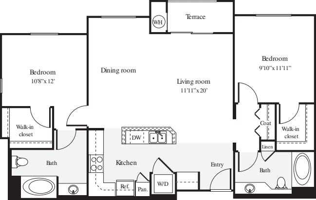 2 Bedrooms B floor plan