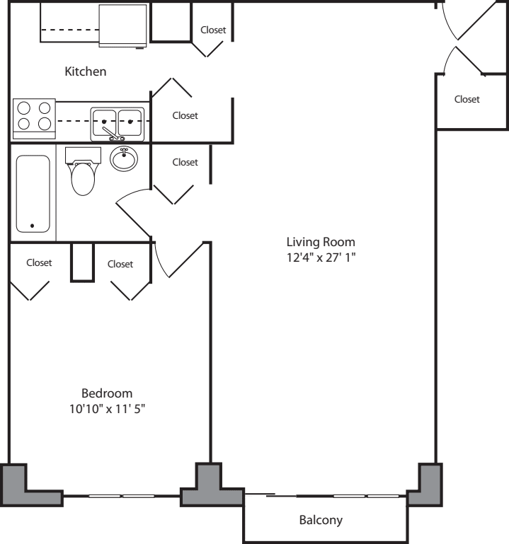 1 Bedroom F with Balcony floor plan