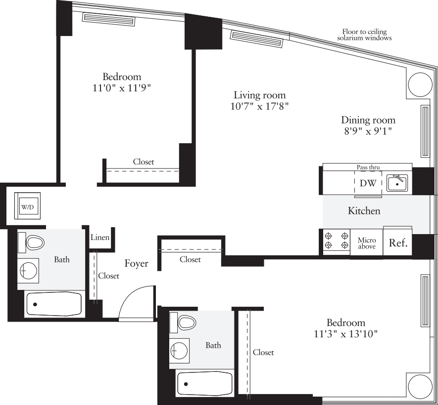 2 Bedrooms H floor plan