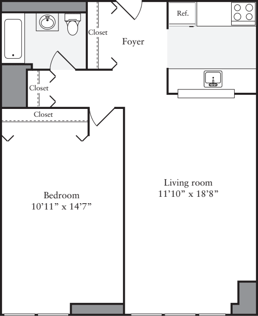 1 Bedroom F floor plan
