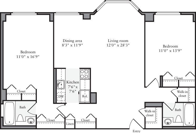 2 Bedrooms K floor plan