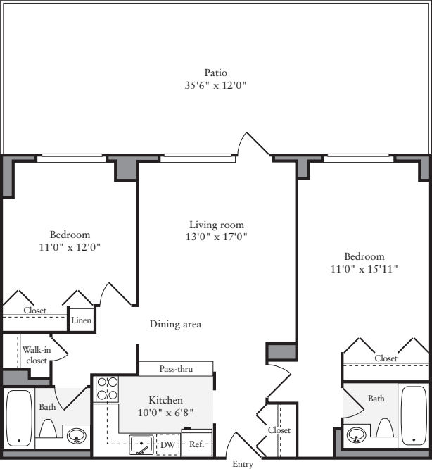 2 Bedrooms F with Terrace floor plan