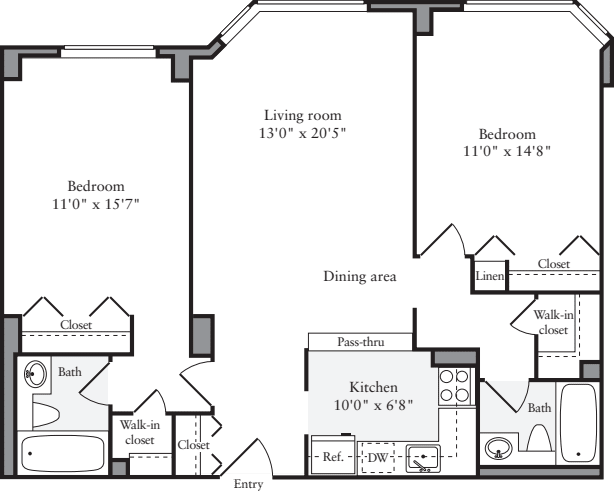 2 Bedrooms T floor plan