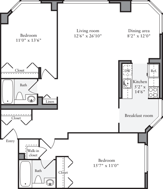2 Bedrooms S floor plan
