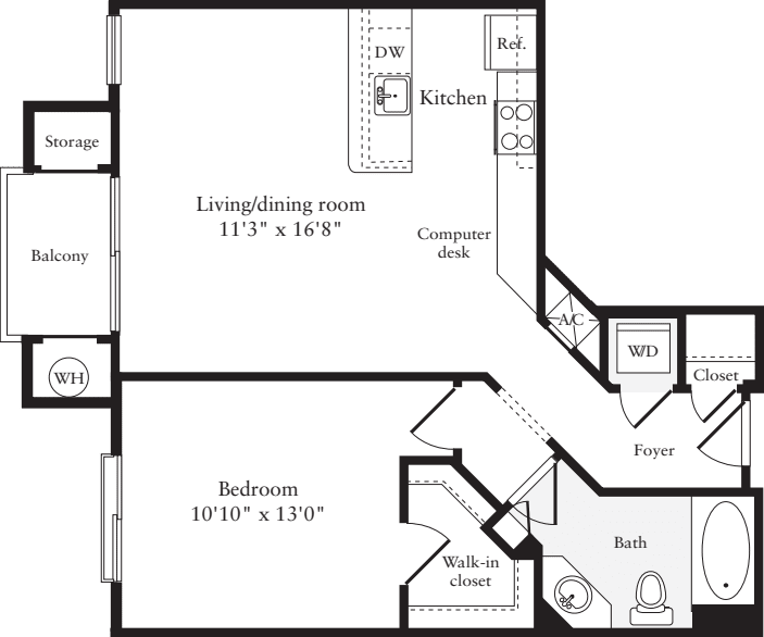 1 Bedroom F floor plan