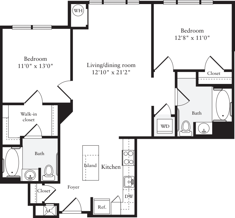 2 Bedrooms A floor plan