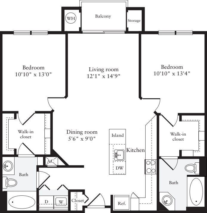 2 Bedrooms B floor plan