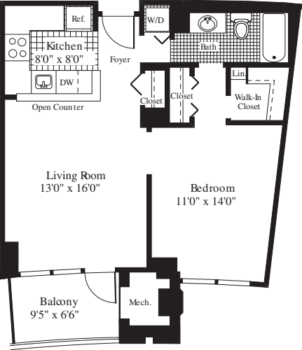 1 Bedroom D floor plan