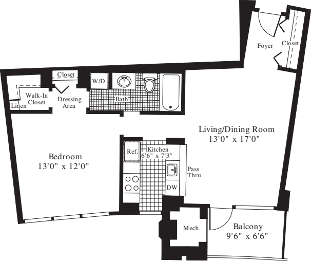 1 Bedroom E floor plan
