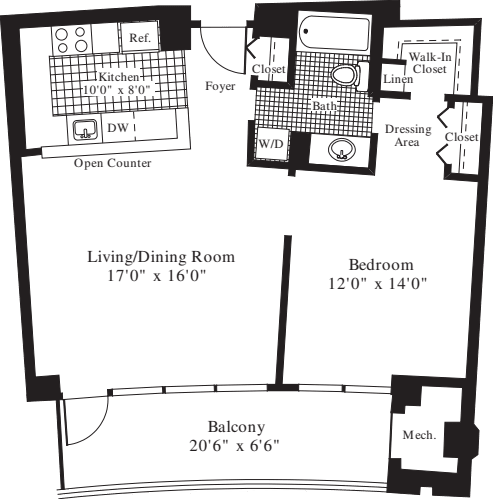 1 Bedroom F floor plan