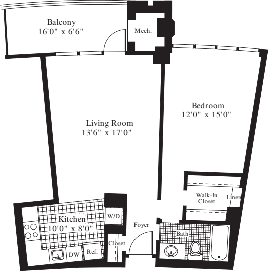 1 Bedroom H floor plan