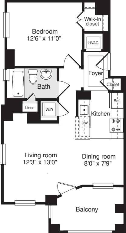 1 Bedroom E floor plan