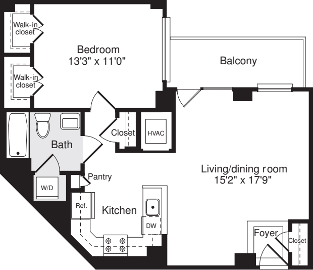 1 Bedroom K floor plan