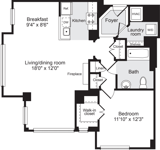 1 Bedroom DD floor plan