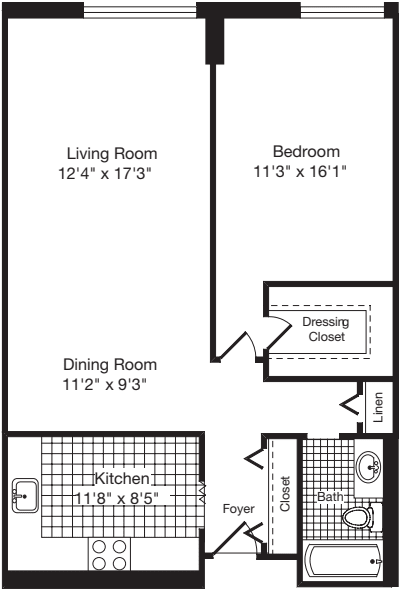 1 Bedroom E floor plan