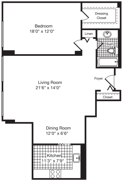 1 Bedroom H floor plan