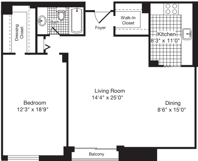 1 Bedroom J floor plan