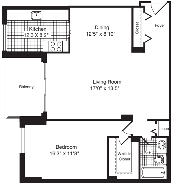 1 Bedroom K floor plan
