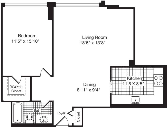 1 Bedroom L floor plan