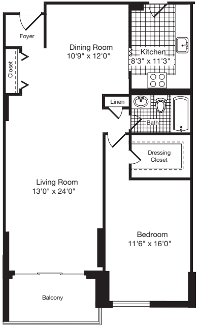 1 Bedroom M floor plan