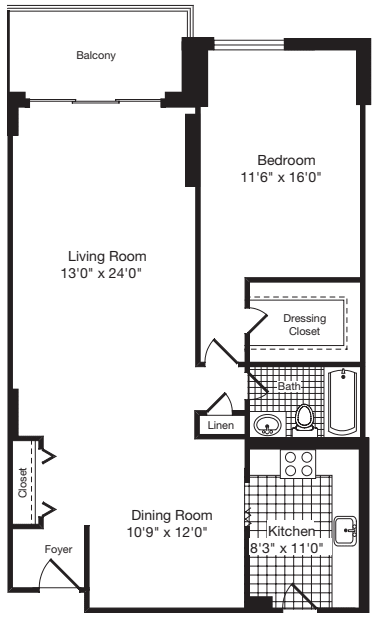 1 Bedroom Q floor plan