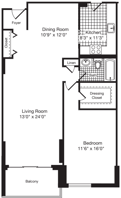 1 Bedroom S floor plan