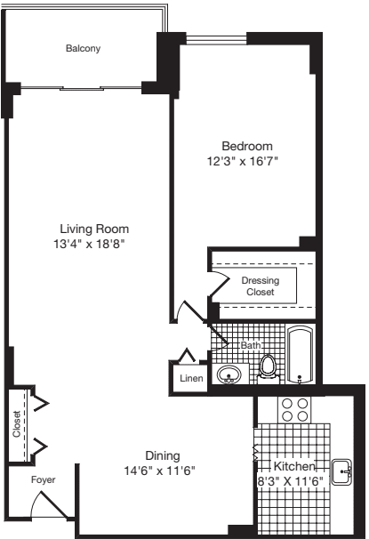 1 Bedroom T floor plan