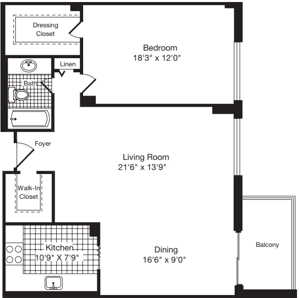 1 Bedroom W floor plan