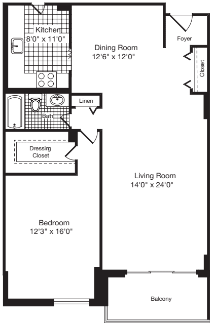 1 Bedroom X floor plan