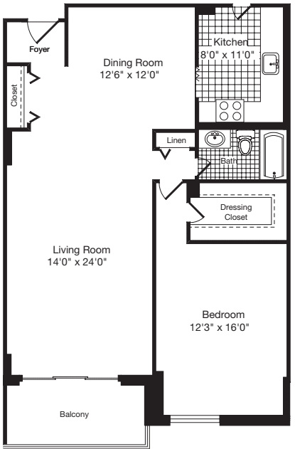 1 Bedroom Y floor plan