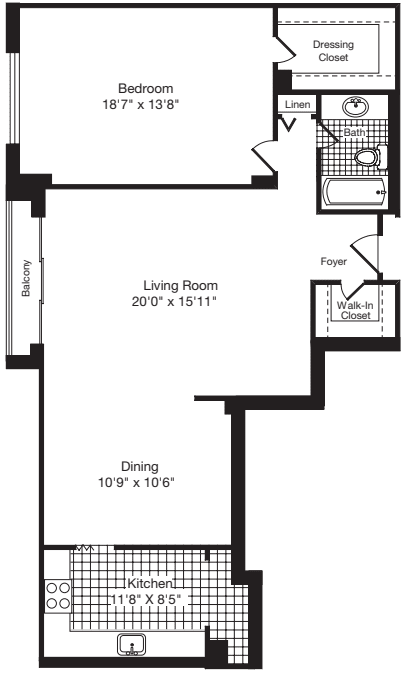 1 Bedroom CC floor plan
