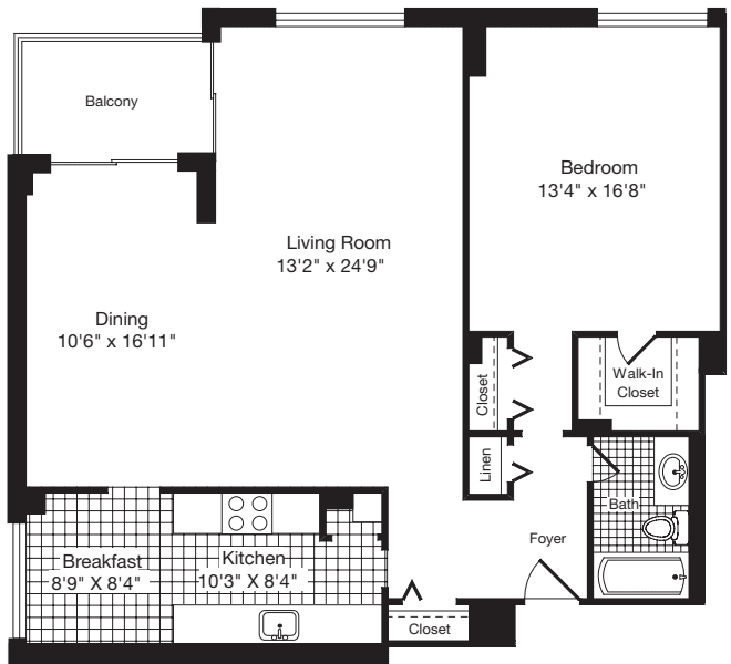 1 Bedroom DD floor plan