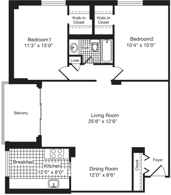 2 Bedrooms B floor plan