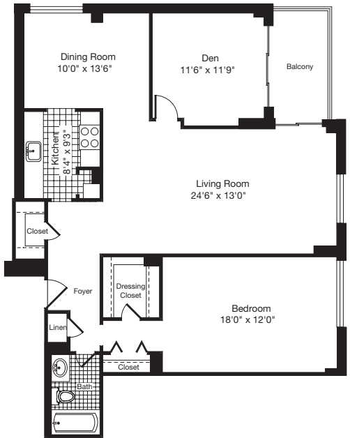 1 Bedroom HH floor plan