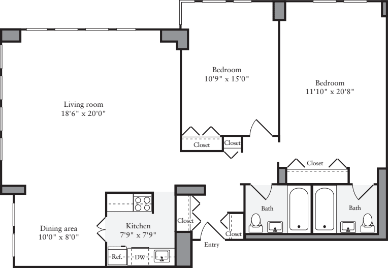 2 Bedrooms I1 floor plan