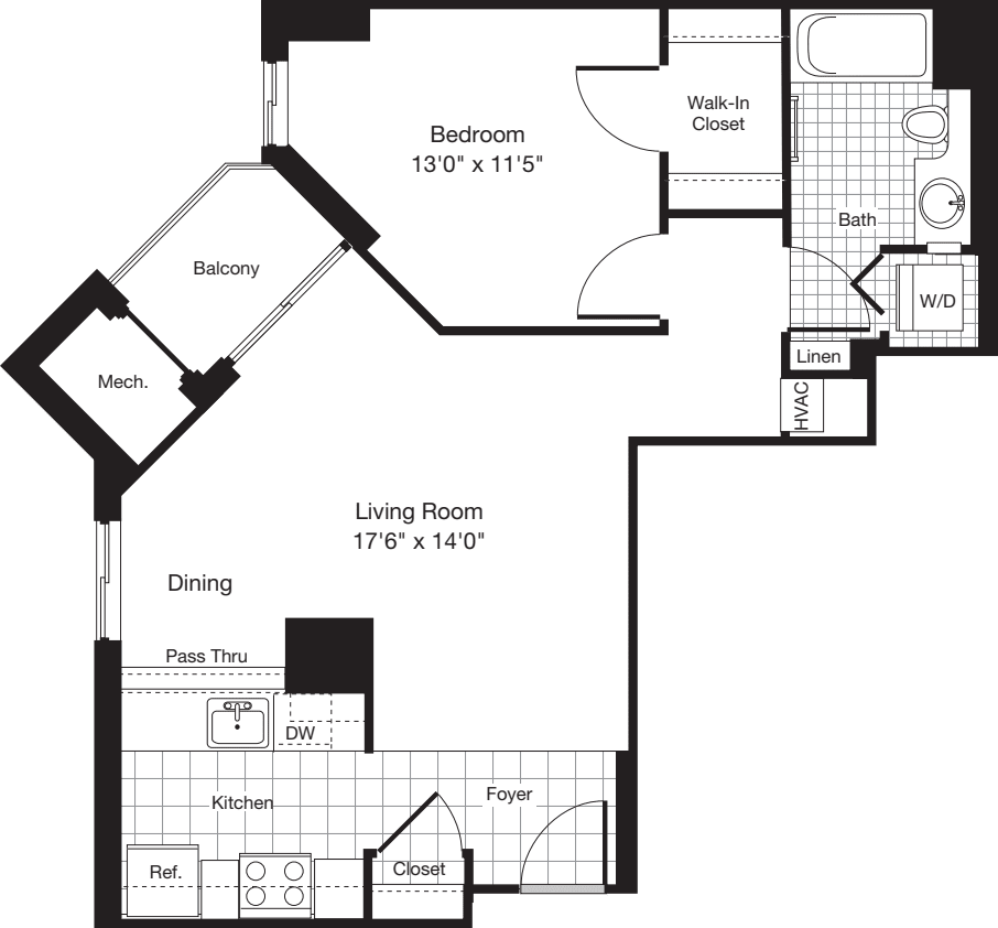 1 Bedroom H floor plan