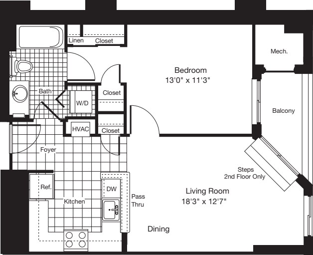 1 Bedroom K floor plan