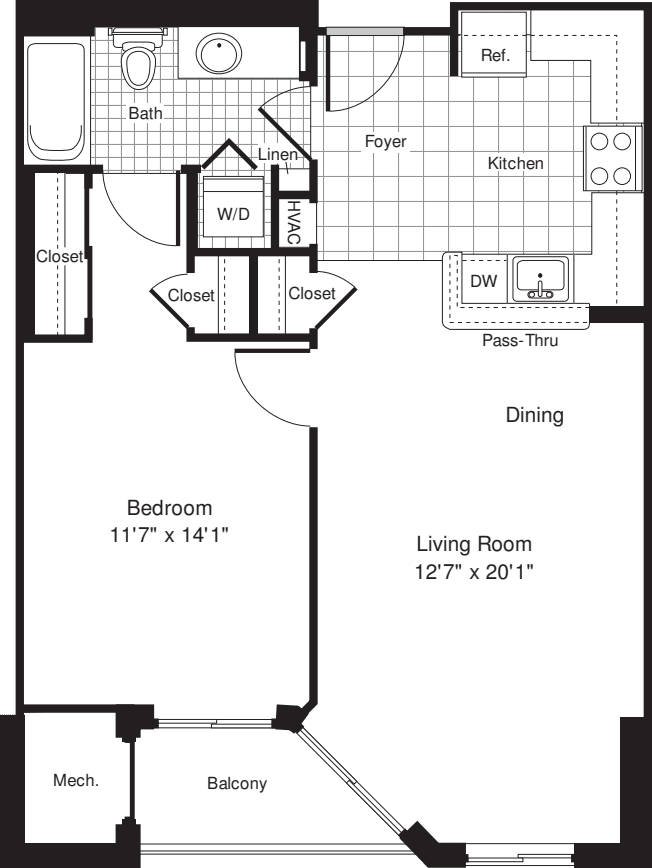 1 Bedroom O floor plan