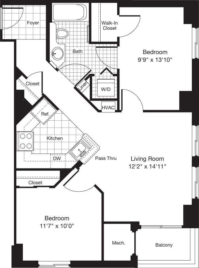 2 Bedrooms A floor plan