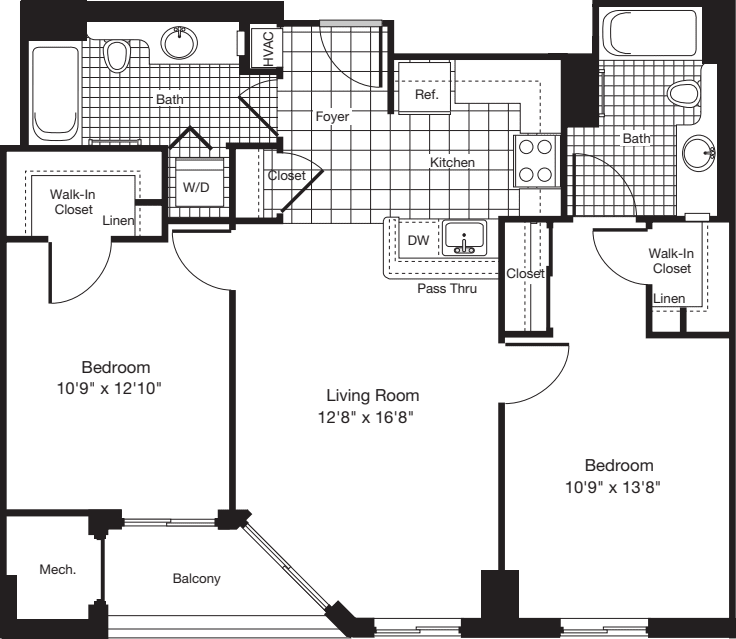2 Bedrooms H floor plan