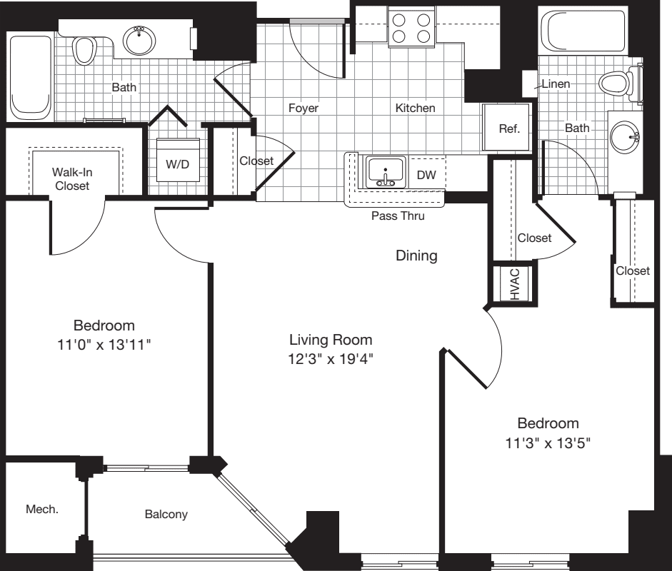 2 Bedrooms J floor plan