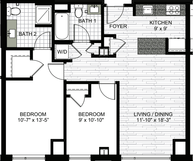 2 Bedrooms E floor plan