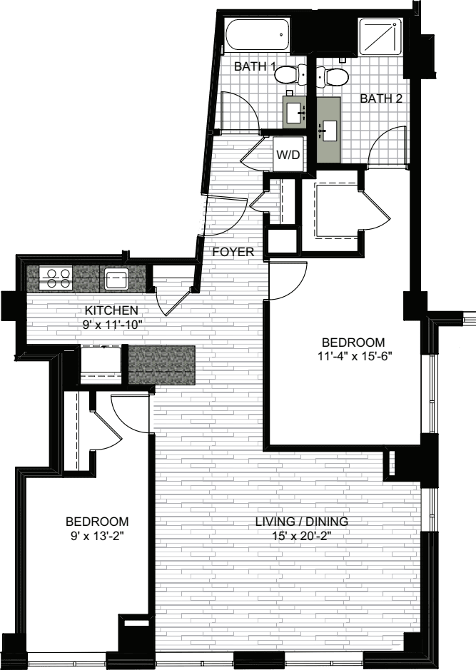 2 Bedrooms O floor plan
