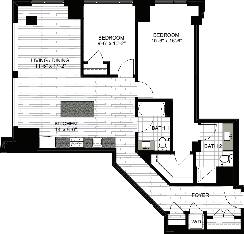 2 Bedrooms Q floor plan